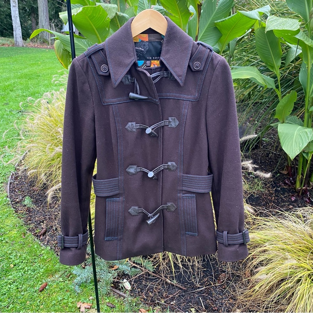 Ted Baker Dark Brown Wool Peacoat